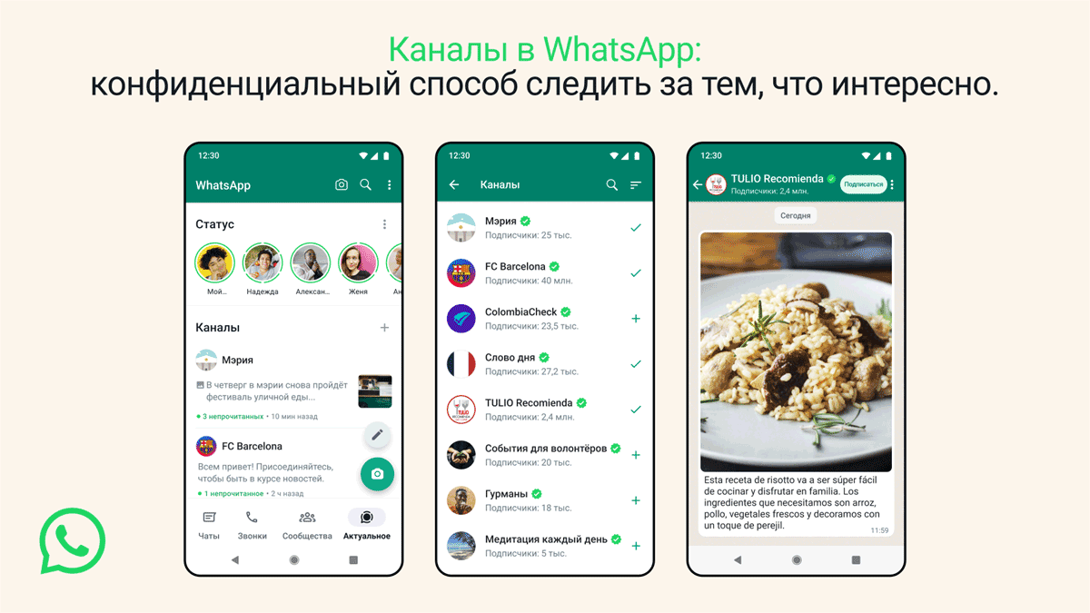 Каналы в Whatsapp