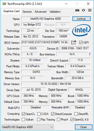 Интерфейс GPU-Z 2.54.0