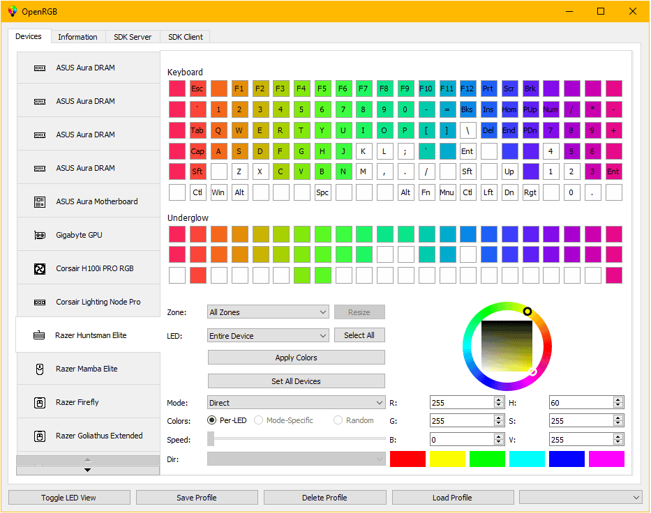 Интерфейс OpenRGB